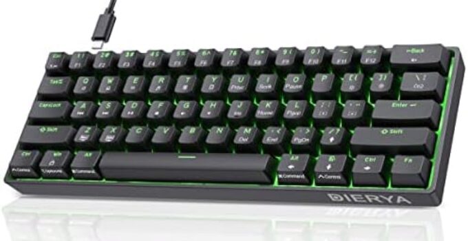 DIERYA 60% Mechanical Keyboard, DK61se Wired Gaming Keyboard with Red Switches,LED Backlit Ultra-Compact 61 Keys Mini Office Keyboard for Windows Laptop PC Gamer Typist（Black）