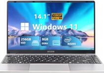 FUNYET 14 Inch Laptop Computer, Quad-Core Intel Celeron N5095 Processors, 8GB RAM 256GB SSD, FHD 1920 x 1080, Supports 180 Angle Opening, Windows 11 Pro