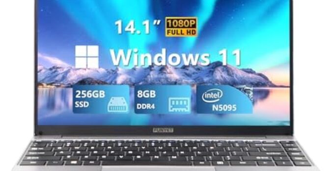 FUNYET 14 Inch Laptop Computer, Quad-Core Intel Celeron N5095 Processors, 8GB RAM 256GB SSD, FHD 1920 x 1080, Supports 180 Angle Opening, Windows 11 Pro