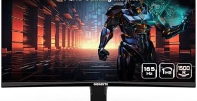 GIGABYTE GS27QC 27″ 165Hz 1440P Curved Gaming Monitor, 2560 x 1440 VA 1500R Display, 1ms (MPRT) Response Time, HDR Ready, FreeSync Premium, 1x Display Port 1.4, 2X HDMI 2.0,Black