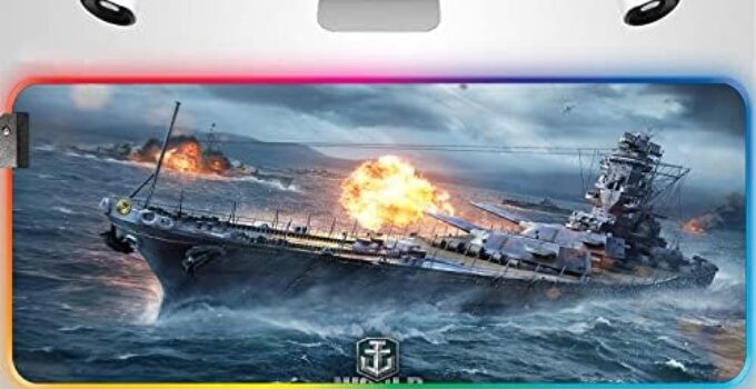 Gaming Mouse Pads Large Anime World Warships Gaming RGB Mouse Pad – Extra Long Desk Pad with Mousepad 14 Color Modes with 2 Brightness Levels for Gamers XL, Big, Extended LED Light Mat,350X600MM