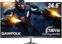 Gawfolk 25 Inch Gaming Monitor, 144hz/180hz Computer Monitor FHD 1080P PC Monitors,Frameless Curved Monitors VA,sRGB 100%, DisplayPort, HDMI,Eye Care, Wall Mount Compatible (Black)