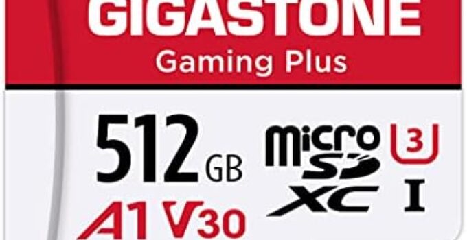[Gigastone] 512GB Micro SD Card, Gaming Plus, MicroSDXC Memory Card for Nintendo-Switch, Wyze, GoPro, Dash Cam, Security Camera, 4K Video Recording, UHS-I A1 U3 V30 C10, up to 100MB/s, with Adapter