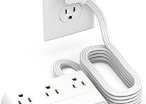 HOPOW Flat Plug Power Strip, 5 Ft Ultra Thin Flat Extension Cord with 5 Outlets 4 USB Ports (2 USB C), No Surge Protector for Cruise Ship, Travel Dorm Essentials, Wall Mount for Office Home, White