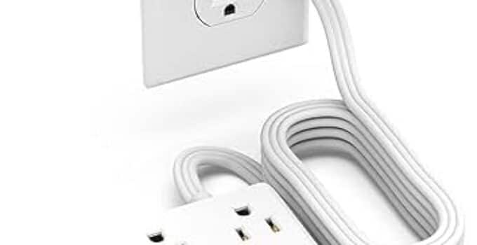 HOPOW Flat Plug Power Strip, 5 Ft Ultra Thin Flat Extension Cord with 5 Outlets 4 USB Ports (2 USB C), No Surge Protector for Cruise Ship, Travel Dorm Essentials, Wall Mount for Office Home, White
