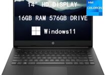 HP Premium 14-inch HD Laptop| Intel Celeron N4020 to 2.8GHz 16GB RAM 576GB(64GB SSD+512GB Card)| Webcam Bluetooth HDMI USB-C Wi-Fi| Win 11 S with 1 Year MS 365| LIONEYE Bundle| Black, (14-dq0051dx)