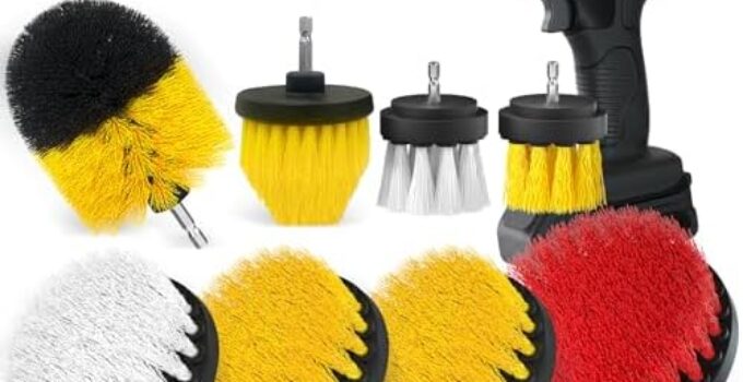 Holikme 9-Piece Drill Brush Attachment Set, Yellow, Cleaning Brush, Plastic Handle, Includes 8 Sizes and Extension Rod