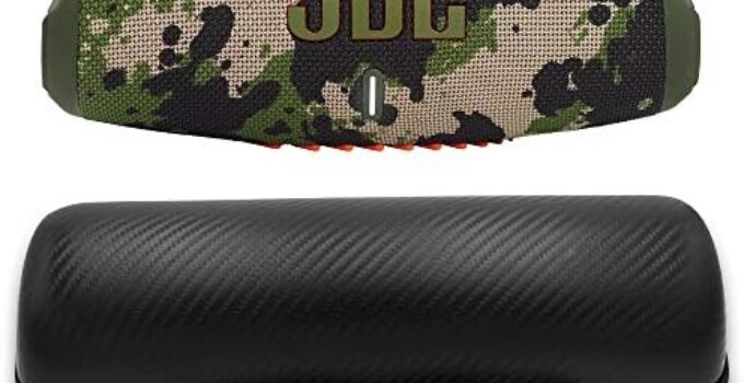 JBL Charge 5 Waterproof Portable Speaker with Built in Powerbank and gSport Carbon Fiber Case (Green Camo)