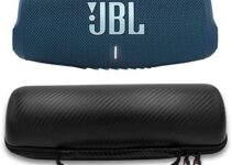 JBL Charge 5 Waterproof Portable Speaker with Built-in Powerbank and gSport Carbon Fiber Case (Blue)