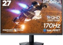 KOORUI 27 Inch WQHD Gaming Monitor, 2K 1440p Computer Monitor Up to 170Hz, 165Hz Monitors, 1ms,VA, Adaptive Sync, DCI-P3 90%, 1x DisplayPort & 2x HDMI, Tilt Adjustable, VESA Mountable, GN03