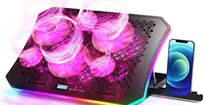 Laptop Cooling Pad, KeiBn RGB Laptop Cooler for 15.6-17.3 Inch Laptops, with 10 Modes Lights | 6 Fans | 7 Height Stands | 2 USB Ports | Desk or Lap Use (A8/Purple)