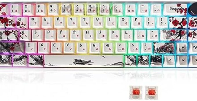 MOLGRIA GK68 68-Key RGB Backlit Gaming Keyboard with Plum Blossom Keycaps, Hot Swappable Red Mechinery Gateron Switches, Triple Mode Connection with Knob Mechanical Keyboard for Win/Mac OS
