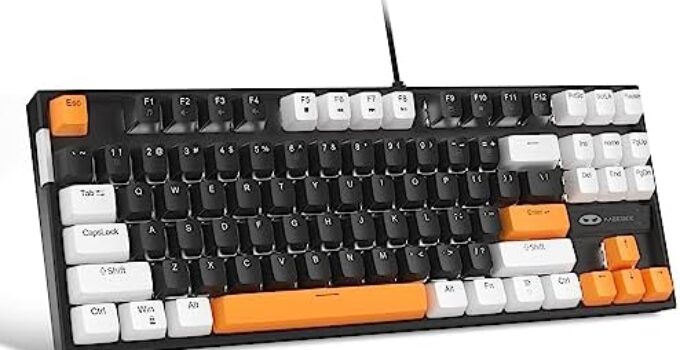 MageGee 75% Mechanical Gaming Keyboard with Brown Switch, LED White Backlit Keyboard, 87 Keys Compact TKL Wired Computer Keyboard for Windows Laptop PC Gamer – Black/White