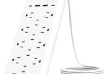 Maxpw Power Strip Surge Protector Outlet Extender with 14 Outlets and 4 USB Ports (2 USB C), 6 Ft Extension Cord & Flat Plug, 1700 Joules, Wall Mount for Home, Office, Dorm, White
