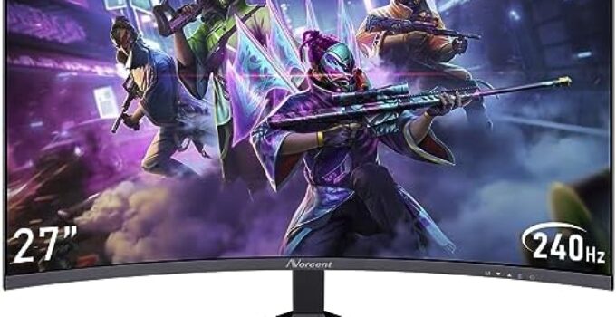 Norcent 27-inch FHD VA Gaming Curved Monitor with Rainbow Lights, 240Hz Refresh Rate, Eye Care 1080P Display, FreeSync G-Sync Compatible, 1ms DisplayPort, HDMI, DP and Speakers