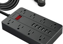 Power Strip with USB,AOFO Extension Cord 8 Widely Spaced Outlets and 6 USB Charging Ports Surge Protector for iPhone iPad PC Home Office Travel, 5 Feet Long Cord, Black