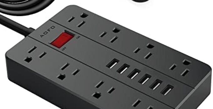 Power Strip with USB,AOFO Extension Cord 8 Widely Spaced Outlets and 6 USB Charging Ports Surge Protector for iPhone iPad PC Home Office Travel, 5 Feet Long Cord, Black