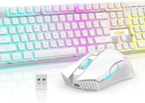 RedThunder K10 Wireless Gaming Keyboard and Mouse Combo, RGB Backlit Rechargeable 3800mAh Battery, Mechanical Feel Anti-ghosting Keyboard with Pudding Keycaps + 7D 3200DPI Mice for PC Gamer (White)
