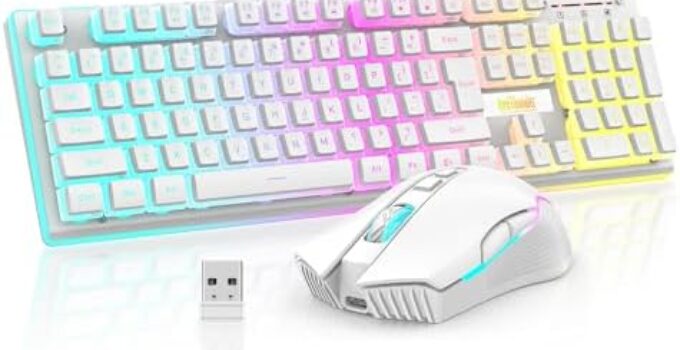 RedThunder K10 Wireless Gaming Keyboard and Mouse Combo, RGB Backlit Rechargeable 3800mAh Battery, Mechanical Feel Anti-ghosting Keyboard with Pudding Keycaps + 7D 3200DPI Mice for PC Gamer (White)