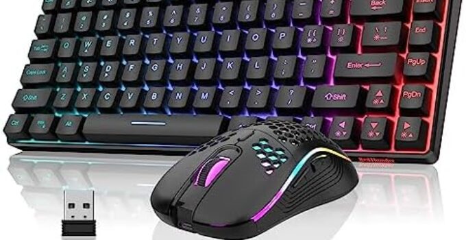 RedThunder K84 Wireless Keyboard and Mouse Combo, Rainbow Backlit Rechargeable Battery, 75% Layout Ultra Compact Gaming Keyboard & Lightweight 3200 DPI Honeycomb Optical Mouse (Black)