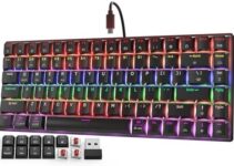 SABLUTE Mechanical Gaming Keyboard, Low Profile Red Switch, Bluetooth/2.4G Wireless/USB-C Wired Triple Mode, 22 Backlit Efftects, 75% Compact Layout, Rechargeable Keyboard for PC Laptop Mac and Pad