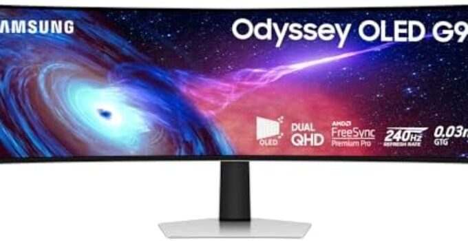 SAMSUNG 49″ Odyssey G93SC Series OLED Curved Gaming Monitor, 240Hz, 0.03ms, Dual QHD, DisplayHDR True Black 400, FreeSync Premium Pro, Height Adjustable Stand, LS49CG932SNXZA, 2023