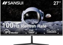 SANSUI 27 Inch Monitor, IPS 100Hz Computer Monitor with HDMI VGA Interface Full HD 1920 x 1080P PC Monitor Eye Care Frameless 100 x 100mm VESA (ES-27X3AL, HDMI Cable Included)