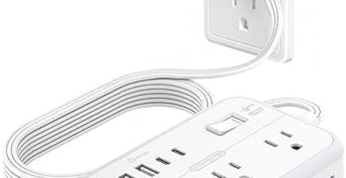 Surge Protector Power Strip with 6 Outlets 4 USB Ports(2USB C), Flat Extension Cord with Multiple Outlets, 1080 Joules, 5 ft Flat Plug Outlet Extender for Indoor, Office Supplies, Dorm Room Essentials