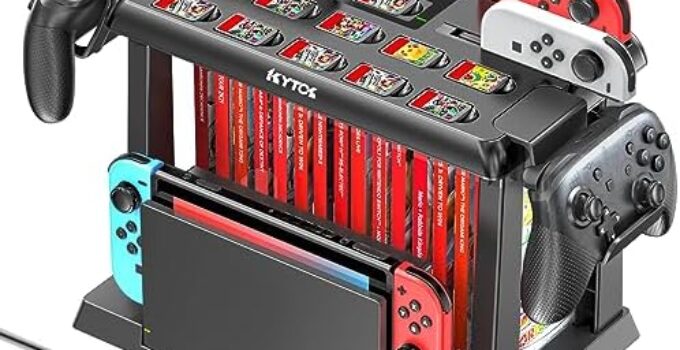 Switch Games Organizer Station with Controller Charger, Charging Dock for Nintendo Switch & OLED Joycons, Kytok Switch Storage and Organizer for Games, TV Dock, Pro Controller, Accessories Kit
