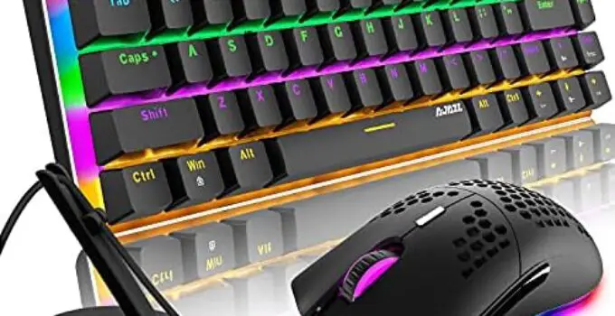 TKL Wired Gaming Keyboard and Mouse,Mouse Bungee,Gaming Mouse Pad,Rainbow LED Backlit Mechanical Keyboard,RGB 6400 DPI Lightweight Gaming Mouse for PC Gamers(Black)