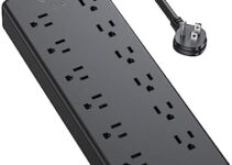 TROND Surge Protector Power Strip, 4000J, 12 Widely Spaced Outlets with 4 USB Ports (1 USB C), 5 FT Flat Plug Extension Cord, ETL Listed, 14AWG Heavy Duty, Wall Mount for Home Office Garage