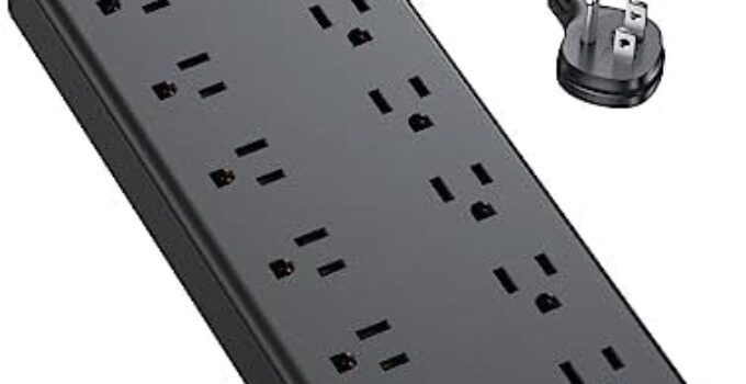 TROND Surge Protector Power Strip, 4000J, 12 Widely Spaced Outlets with 4 USB Ports (1 USB C), 5 FT Flat Plug Extension Cord, ETL Listed, 14AWG Heavy Duty, Wall Mount for Home Office Garage