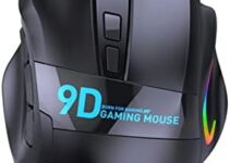 VEGCOO Wired Gaming Mouse, 12800 DPI Adjustable, 9 Programmable Botton, Gaming Mouse with Side Buttons, RGB LED Light up Mouse for Gaming, Ergonomic Computer Mouse for PC Laptop (C45 Black)