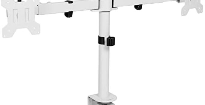 VIVO Dual LCD LED 21 to 32 inch Monitor Desk Mount, Heavy Duty, Adjustable Telescoping Arms, Flush Wall Setup, Fits 2 Screens, White, STAND-V002EW