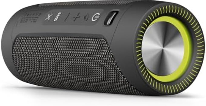maio Portable Bluetooth Speaker, IP67 Waterproof Portable Wireless Speaker with 30W Loud Stereo Sound, Wireless Stereo Pairing, 18H Playtime, Perfect for Outdoor, Home, Party, and Travel – Black