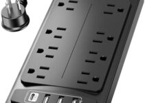 10 Feet Surge Protector Power Strip – Nuetsa Extension Cord(1625W/13A) with 8 Outlets and 4 USB Ports, Flat Plug, 2700 Joules, for Home, School, College Dorm Room, and Office, ETL Listed, Black