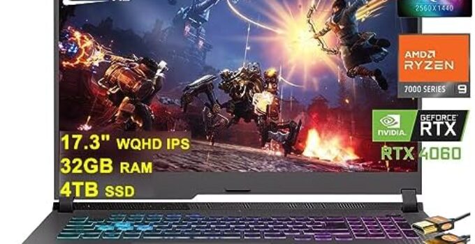 Asus ROG Strix G17 G713 Gaming Laptop 17.3″ WQHD IPS 240Hz AMD 12-Core Ryzen 9 7845HX (Beat i9-12900H) 32GB RAM 4TB SSD GeForce RTX 4060 8GB USB-C RGB Backlit Fast Charging Win11 Black + HDMI Cable