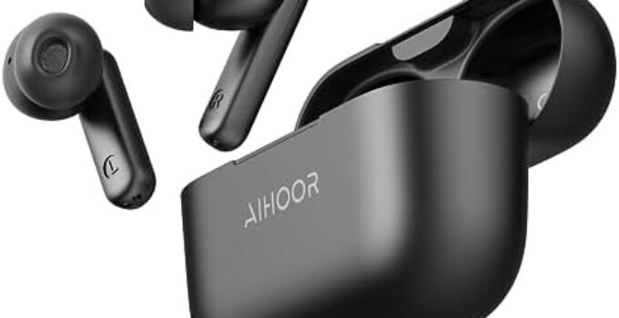 AIHOOR Wireless Earbuds 30H Playback Active Noise Cancelling Bluetooth 5.2 Earbuds with IPX5 Waterproof ENC & Wireless Charging, A2Pro Bluetooth Earbuds with Extra Bas for iOS/Android, Black