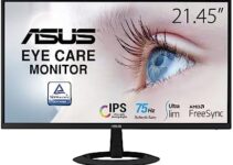 ASUS 22” (21.45” viewable) 1080P Eye Care Monitor (VZ22EHE) – Full HD, IPS, 75Hz, 1ms (MPRT), Adaptive-Sync, HDMI, Low Blue Light, Flicker Free, HDMI, VGA, Ultra-Slim,Black