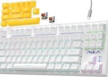 AULA Mechanical Keyboard, 87 Keys RGB Backlight Gaming Keyboard, Compact Wired Computer Keyboards for Windows PC (White, Brown Switch)