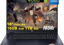 Acer Predator Helios Neo 18 18-inch Gaming Laptop – Intel 16-Core i7-13700HX – 16GB RAM – 1TB SSD – GeForce RTX 4060 8GB Graphic – Thunderbolt4 AX1675i Win11 Black +HDMI Cable (Renewed)