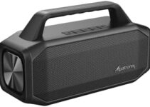Alpatronix IPX6 Waterproof Stereo Bluetooth Speaker 80W (100W Max), Portable Wireless, 12000mAh Power Bank, Handsfree, Shockproof, TWS, Subwoofer, TF & Flash Card, NFC, AX600, Indoor & Outdoor – Black