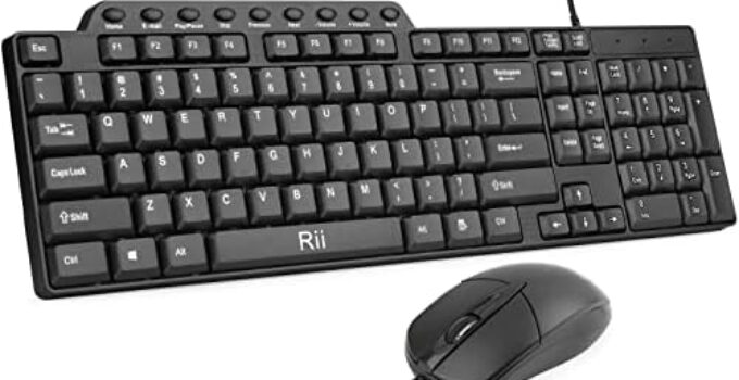 Basic Keyboard and Mouse,Rii RK203 Ultra Full Size Slim USB Basic Wired Mouse and Keyboard Combo Set with Number Pad for Computer,Laptop,PC,Notebook,Windows and School Work(1 Pack)