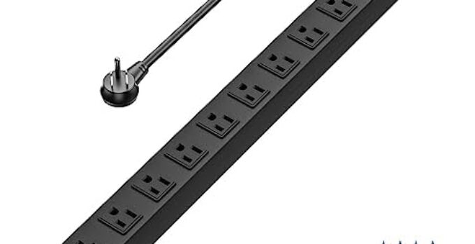 CRST 12-Outlet Long Surge Protector Power Strip with Flat Plug,Metal Heavy Duty Mountable Power Strip,2100 Joules,6Ft Cord, Wide-Spaced Outlets for Industrial, Garage, Commercial (15A/1875W)