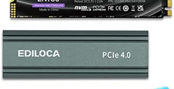 Ediloca EN760 SSD with Heatsink 1TB PCIe Gen4, NVMe M.2 2280, 3D NAND TLC, Up to 5000MB/s, Internal Solid State Drive, Dynamic SLC Cache, Compatible with PS5 and PC