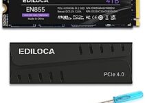 Ediloca EN855 Internal Gaming SSD with Heatsink 4TB PCIe Gen4, Up to 7400MB/s, NVMe M.2 2280, 3D TLC NAND Flash, Solid State Drive, Configure DRAM Cache, Compatible with PS5 and PC