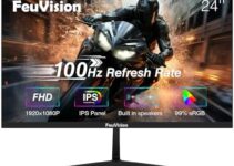 FeuVision 24 inch Monitor 1080p FHD, 100Hz, IPS Panel, Gaming & Office Computer Monitor, 3-Sided Frameless & Ultra Slim, VESA Mountable, 99% sRGB, Adaptive Sync, HDMI & VGA, Built-in Speakers