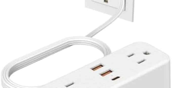 Flat Plug Power Strip, BEVA Ultra Thin 5FT Flat Extension Cord, 4 Widely Spaced AC Outlets and 3 USB Ports(1 USB C), 1050 Joules Surge Protector Power Outlet for Home Office Dorm Room Essentials