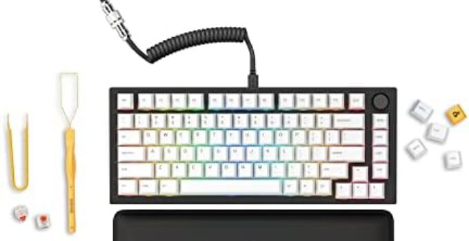 GLORIOUS GMMK Pro Prebuilt (Black) – ANSI/USA Layout – Lubed Fox Linear Switches PBT Keycaps (White) – High Profile Gasket Mounted Prebuilt Premium RGB 75% Keyboard