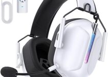 Gvyugke Wireless Gaming Headset for PS5, PS4, PC, 2.4GHz USB Gaming Headphones with Microphone for Nintendo Switch, Mac, Computer, Bluetooth 5.3 Gaming Headsets, Ergonomic Design, 40H Battery (White)